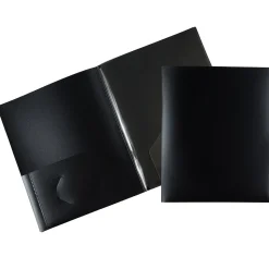 JAM Paper Heavy Duty 4-Pocket Plastic Folders, Black, 2/Pack (389MP4bl)