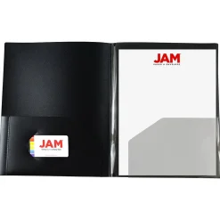 JAM Paper Heavy Duty 4-Pocket Plastic Folders, Black, 2/Pack (389MP4bl)