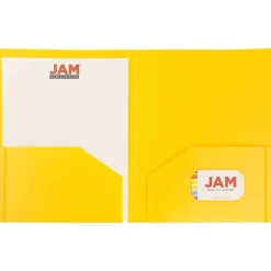 JAM Paper Heavy Duty 2-Pocket Plastic Folders, Yellow, 6/Pack (383HYED)