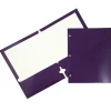 JAM Paper Laminated Glossy 3 Hole Punch Two-Pocket Folders, Purple, 6/Pack (385GHPPUA)