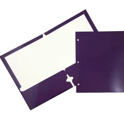 JAM Paper Laminated Glossy 3 Hole Punch Two-Pocket Folders, Purple, 6/Pack (385GHPPUA)