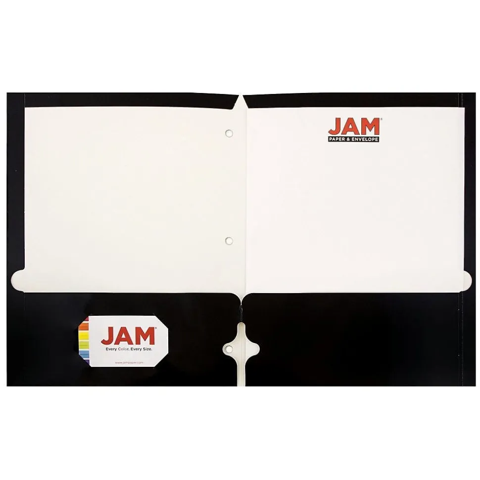 JAM Paper Laminated Glossy 3 Hole Punch Two-Pocket Folders, Black, 6/Pack (385GHPBLA)
