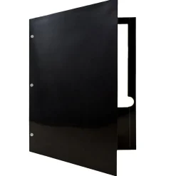 JAM Paper Laminated Glossy 3 Hole Punch Two-Pocket Folders, Black, 6/Pack (385GHPBLA)