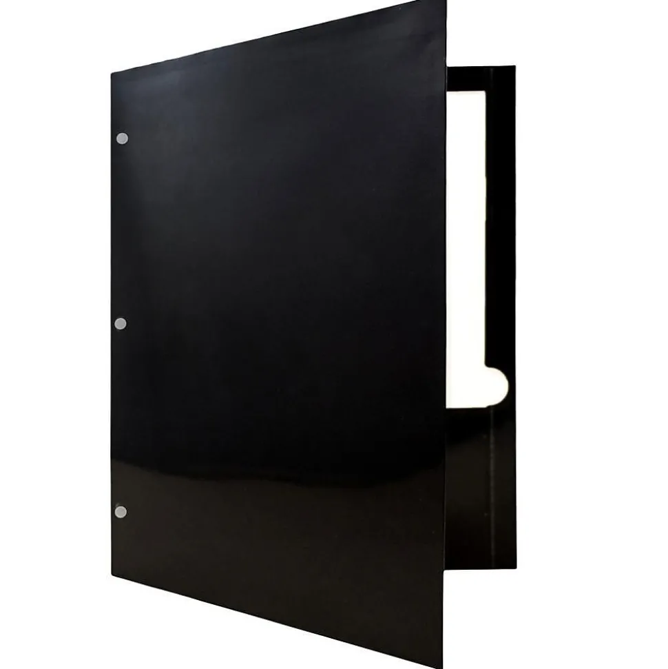 JAM Paper Laminated Glossy 3 Hole Punch Two-Pocket Folders, Black, 6/Pack (385GHPBLA)