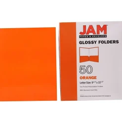 JAM Paper Laminated 2-Pocket Glossy Presentation Folders, Orange, 25/Pack (385GORD)