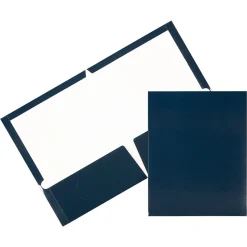 JAM Paper Laminated Two Glossy 2 Pocket Cardstock Presentation Folder, Navy Blue, 50/Box (5042523C)