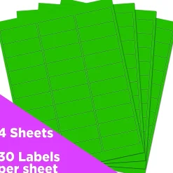 JAM Paper Laser/Inkjet Address Labels, 1" x 2 5/8", Neon Green, 30 Labels/Sheet, 4 Sheets/Pack (3543284)