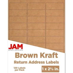 JAM Paper Laser/Inkjet Address Labels, 1" x 2 5/8", Brown Kraft, 30 Labels/Sheet, 4 Sheets/Pack (4513701)