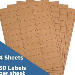 JAM Paper Laser/Inkjet Address Labels, 1" x 2 5/8", Brown Kraft, 30 Labels/Sheet, 4 Sheets/Pack (4513701)