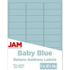 JAM Paper Laser/Inkjet Address Label, 1" x 2 5/8", Baby Blue, 30 Labels/Sheet, 4 Sheets/Pack (4052894)
