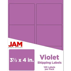 JAM Paper Laser/Inkjet Address Label, 4" x 3 3/8", Violet Purple, 6 Labels/Sheet, 12 Sheets/Pack (302725792)