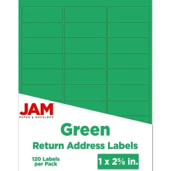 JAM Paper Laser/Inkjet Mailing Address Label, 1" x 2 5/8", Green, 30 Labels/Sheet, 4 Sheets/Pack (302725772)
