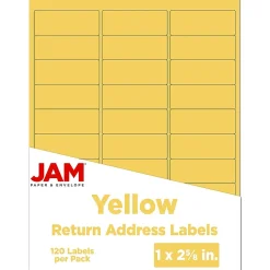 JAM Paper Laser/Inkjet Mailing Address Label, 1" x 2 5/8", Yellow, 30 Labels/Sheet, 4 Sheets/Pack (302725801)