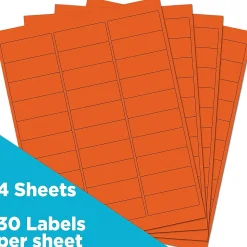 JAM Paper Laser/Inkjet Mailing Address Label, 1" x 2 5/8", Orange, 30 Labels/Sheet, 4 Sheets/Pack (302725782)