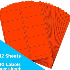 JAM Paper Laser/Inkjet Shipping Labels, 2" x 4", Neon Red, 10 Labels/Sheet, 12 Sheets/Pack (354328034)