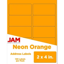 JAM Paper Laser/Inkjet Shipping Labels, 2" x 4", Neon Orange, 10 Labels/Sheet, 12 Sheets/Pack (35432826)
