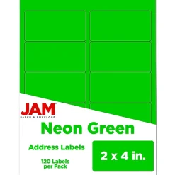 JAM Paper Laser/Inkjet Shipping Labels, 2" x 4", Neon Green, 10 Labels/Sheet, 12 Sheets/Pack (354328017)