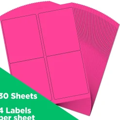 JAM Paper Laser/Inkjet Shipping Labels, 4" x 5", Neon Pink, 4 Labels/Sheet, 30 Sheets/Pack (354329165)