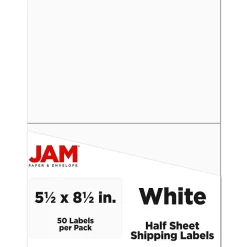 JAM Paper Laser/Inkjet Shipping Labels, 5 1/2" x 8 1/2", White, 2 Labels/Sheet, 25 Sheets/Pack (359430339)