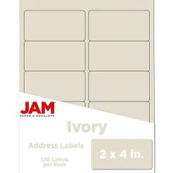 JAM Paper Laser/Inkjet Shipping Shipping Labels, 2" x 4", Ivory, 10 Labels/Sheet, 12 Sheets/Pack (17966070)