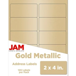 JAM Paper Laser/Inkjet Shipping Labels, 2" x 4", Gold Metallic, 10 Labels/Sheet, 12 Sheets/Pack (40732538)