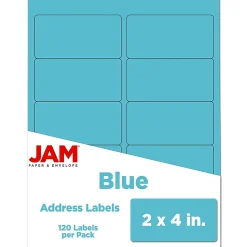 JAM Paper Laser/Inkjet Shipping Address Labels, 2" x 4", Blue, 10 Labels/Sheet, 12 Sheets/Pack (302725768)