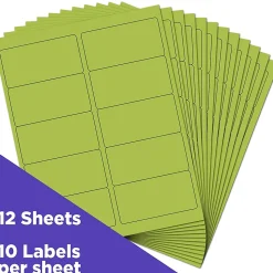 JAM Paper Laser/Inkjet Shipping Address Labels, 2" x 4", Ultra Lime Green, 10 Labels/Sheet, 12 Sheets/Pack (302724405)