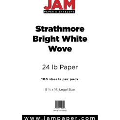 JAM Paper® Legal Strathmore 24lb Paper, 8.5 x 14, Bright White Wove, 100 Sheets/Pack (2203719135)
