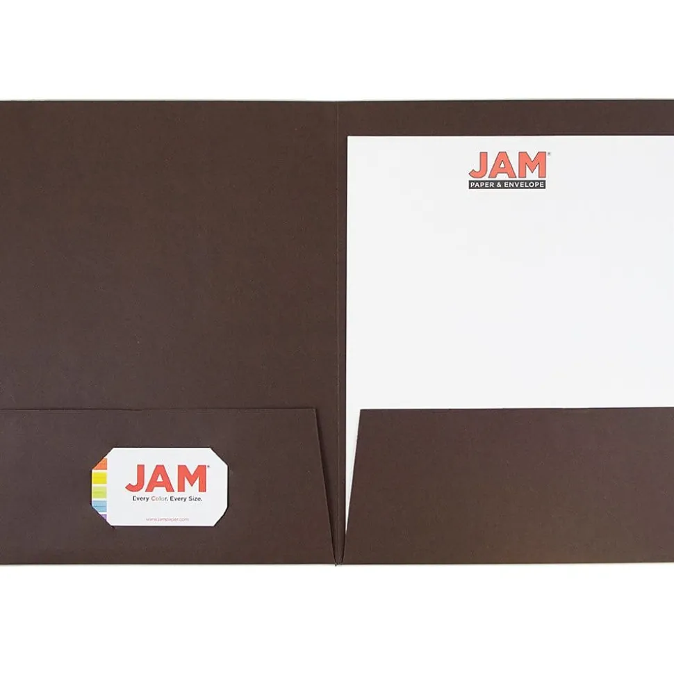 JAM Paper Linen 2-Pocket Presentation Folder, Chocolate Brown, 100/Carton (386LBRB)