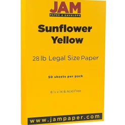 JAM Paper Matte Colored 8.5" x 14" Copy Paper, 28 lbs., Sunflower Yellow, 50 Sheets/Pack (16729346)