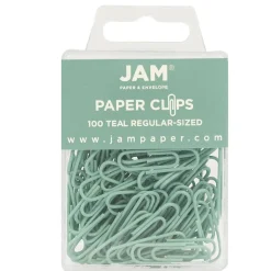 JAM Paper Paper Clips, 1" Capacity, Teal, 100 Clips/Pack, 2/Pack (21832064a)