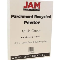 JAM Paper Parchment 65 lb. Cardstock Paper, 8.5" x 11", Pewter Gray, 250 Sheets/Ream (96600800B)