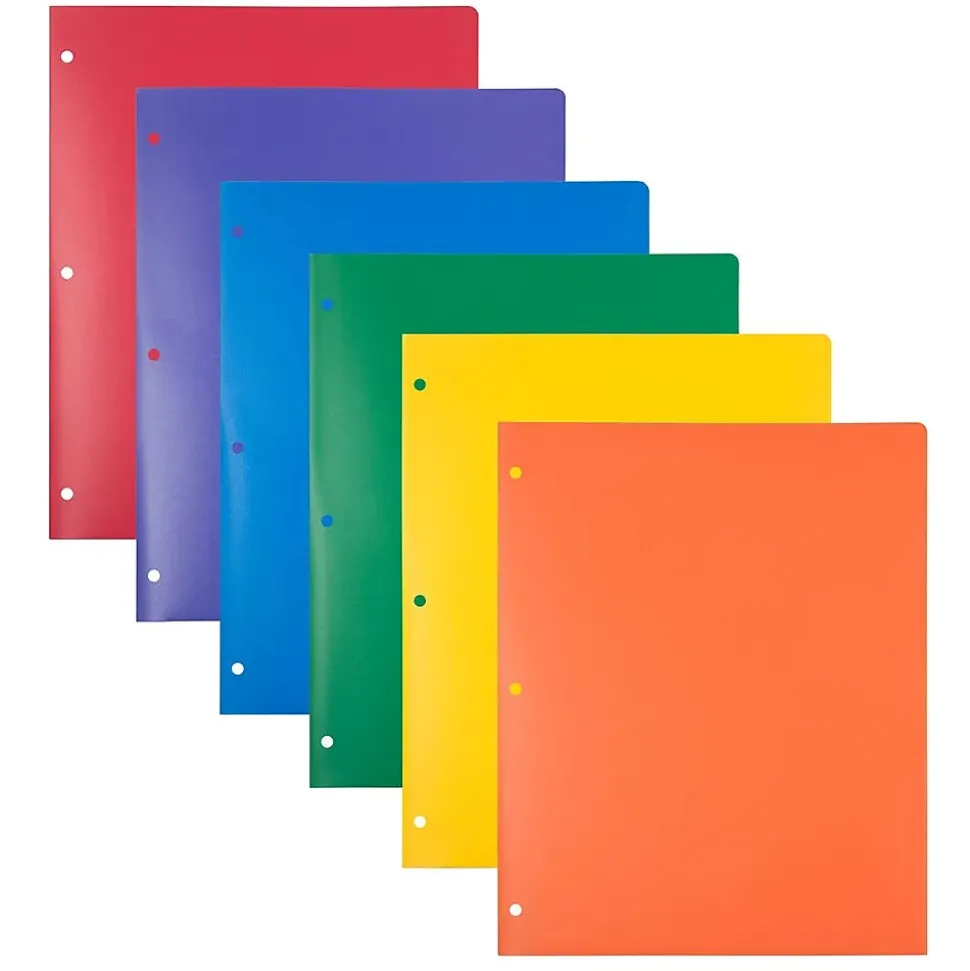 JAM Paper Plastic 3 Hole Punch 2-Pocket Folders, Assorted Colors, 12/Pack (383HHPRGBYPBLA)