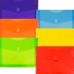 JAM Paper® Plastic Envelopes with Hook & Loop Closure, Letter Size, Assorted Colors, 6/Pack (218V2OLIPRYS)