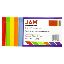 JAM Paper Plastic Envelopes with Snap Closure, Letter Size, Assorted Colors, 6/Pack (218S0RGBYPCL)