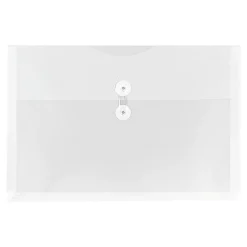 JAM Paper Plastic Envelopes with Button and String Tie Closure, Legal Size, Clear, 12/Pack (219B1CL)