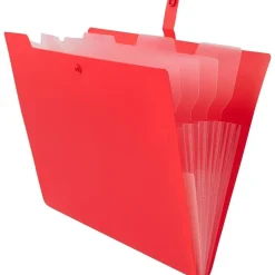 JAM PAPER Plastic File Folder with Snap Closure, 5 Pocket, 9"W x 11.5"H, Red (FF39783RE)