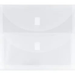 JAM Paper Plastic Multi-Pocket Envelopes with Hook & Loop, 2 Pockets, Letter Booklet, 9.5 x 11.5, Clear, 12/Pack (B35218)
