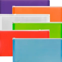 JAM Paper Plastic Zip #10 Business Envelopes, 5" x 10", Assorted Colors, 6/Pack (921Z1RBGOPCL)