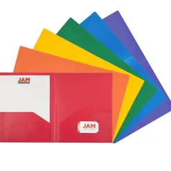 JAM Paper 2-Pocket Plastic Folders, Multicolored, Assorted Primary, 12/Pack (383HRGBYOPA)