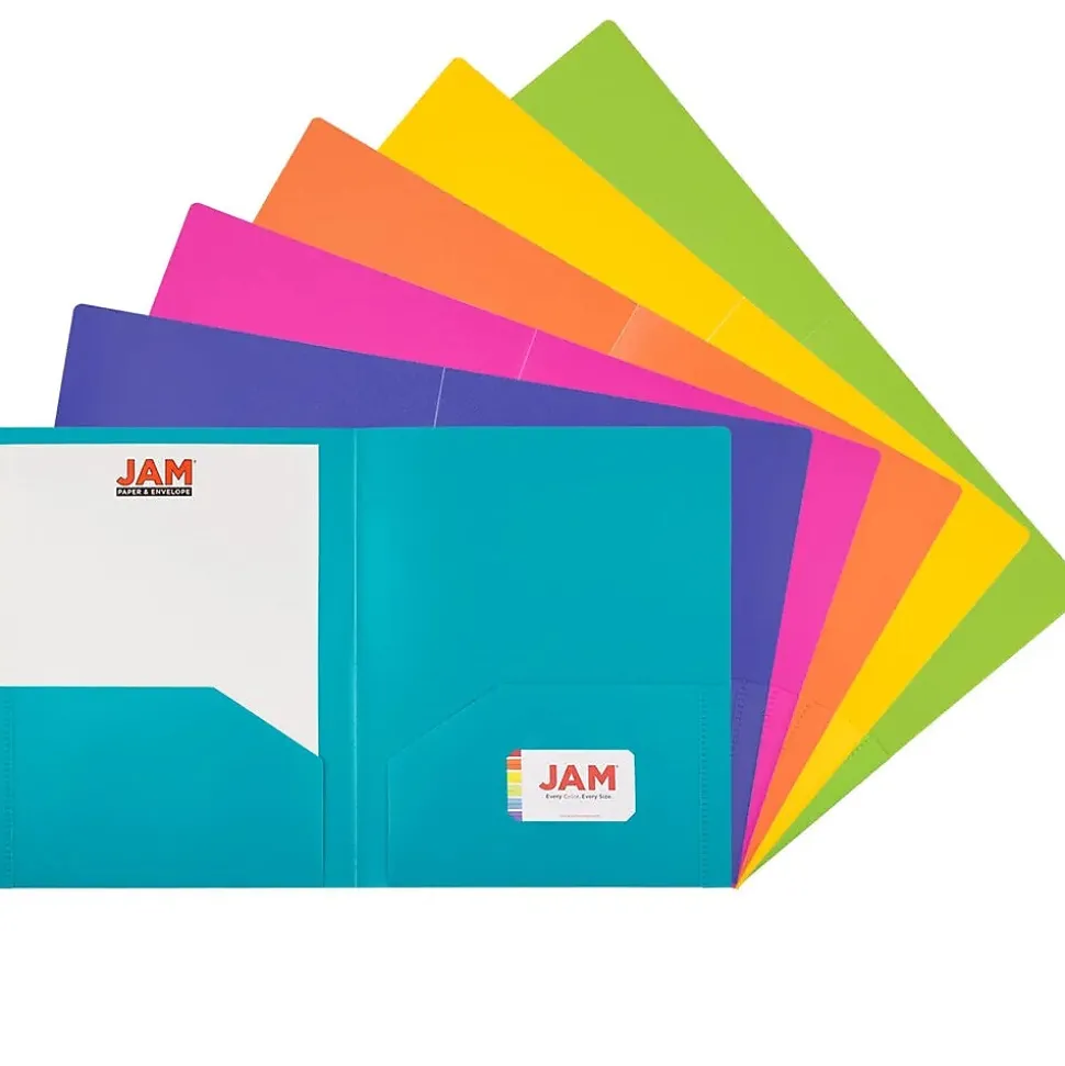 JAM Paper 2-Pocket Plastic Folders, Multicolored, Assorted Fashion, 12/Pack (383HFASSRTA)