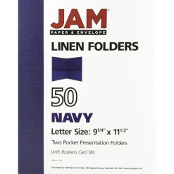 JAM Paper 2-Pocket Textured Linen Business Folders, Navy Blue, 50/Box (386LNAC)