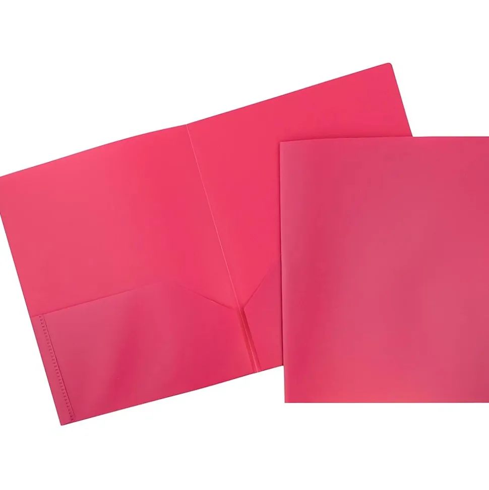 JAM Paper POP 2-Pocket Plastic Folders, Fuchsia Hot Pink, 6/Pack (382Efud)