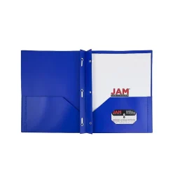 JAM Paper POP 2-Pocket Plastic Folders with Fastener, Deep Blue, 96/Carton (313525335)
