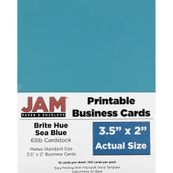 JAM Paper® Printable Business Cards, 3 1/2 x 2, Sea Blue, 100/Pack (22128341)