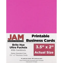 JAM Paper® Printable Business Cards, 3 1/2 x 2, Ultra Fuchsia Pink, 100/Pack (22128338)