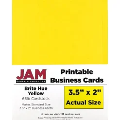 JAM Paper® Printable Business Cards, 3 1/2 x 2, Yellow, 100/Pack (22128336)