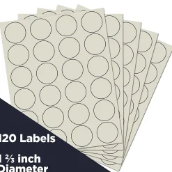 JAM Paper Round Label Sticker Seals, 1 2/3" Diameter, Ivory, 24 Labels/Sheet, 5 Sheets/Pack (147627045)