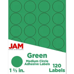 JAM Paper Round Label Sticker Seals, 1 2/3" Diameter, Green, 24 Labels/Sheet, 5 Sheets/Pack (147627041)