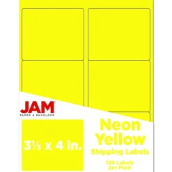 JAM Paper Shipping Label, 3 1/3" x 4", Neon Yellow, 6 Labels/Sheet, 20 Sheets/Pack (354328049)